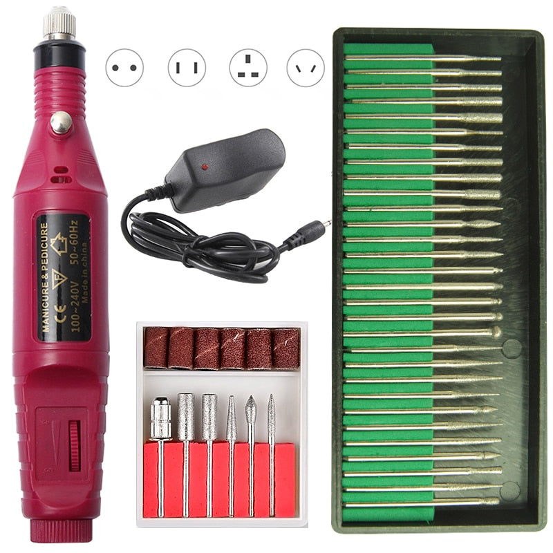 1 PC Set Best Professional Electric Nail Drill Machine Set Nail Bits Manicure & Pedicure Machine mini manicure drill machine DailyAlertDeals China 20000 red 30 bits 