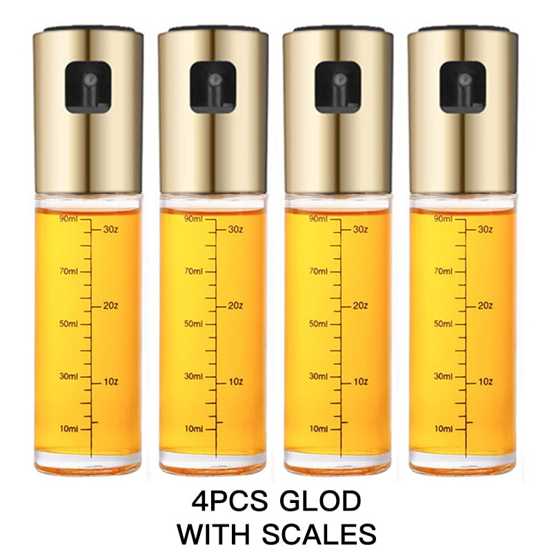 Kitchen Push Type Spray Olive Oil Sprayer Bottle Pump Oil Pot Leak-proof Grill BBQ Sprayer Oil Dispenser BBQ Gravy Boats Tools Kitchen Tools & Utensils DailyAlertDeals 4PCS-Gold Scale  