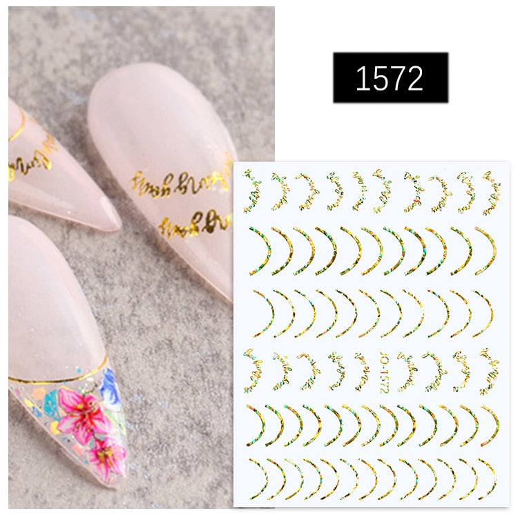 1PC Silver Gold Lines Stripe 3D Nail Sticker Geometric Waved Star Heart Self Adhesive Slider Papers Nail Art Transfer Stickers 0 DailyAlertDeals style 42  