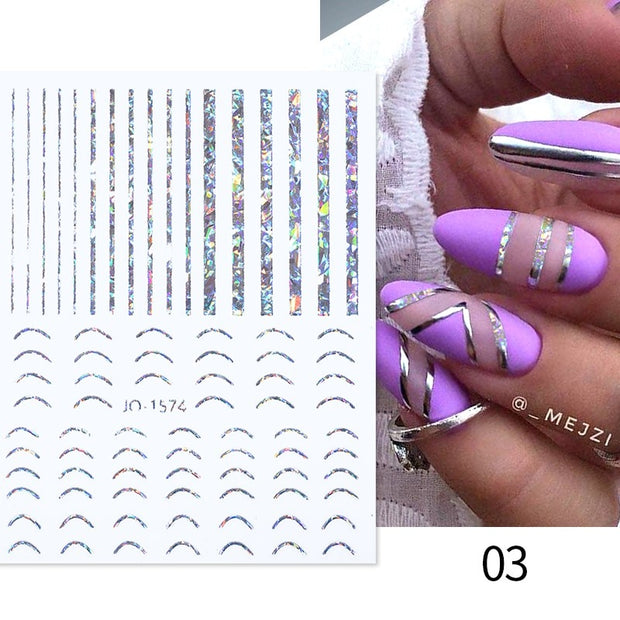 French 3D Nail Decals Stickers Stripe Line French Tips Transfer Nail Art Manicure Decoration Gold Reflective Glitter Stickers nail art DailyAlertDeals A03  