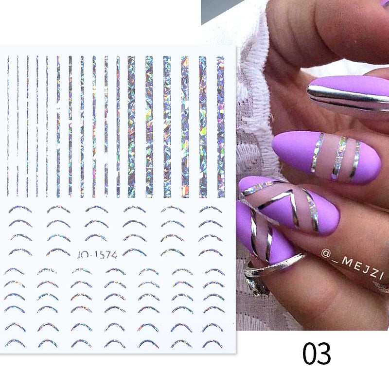 1PC Silver Gold Lines Stripe 3D Nail Sticker Geometric Waved Star Heart Self Adhesive Slider Papers Nail Art Transfer Stickers 0 DailyAlertDeals 1574 Laser Silver  