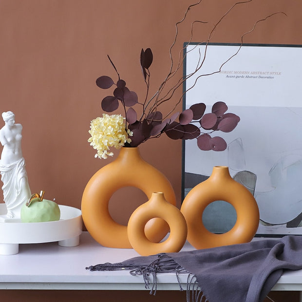 Nordic Ceramic Vase for Pampas Grass Donuts Flower Pot Home Decoration Accessories Office Living Room Interior Table Desk Decor Nordic Ceramic Vase DailyAlertDeals   