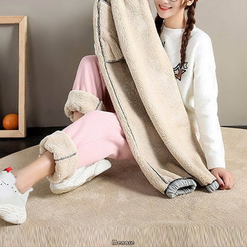 New Thick Fleece Guard Pants Women Casual Harlan Pants Versatile Straight Pants Trendy Ankle-Length Trousers Warm Sweatpants 0 DailyAlertDeals   