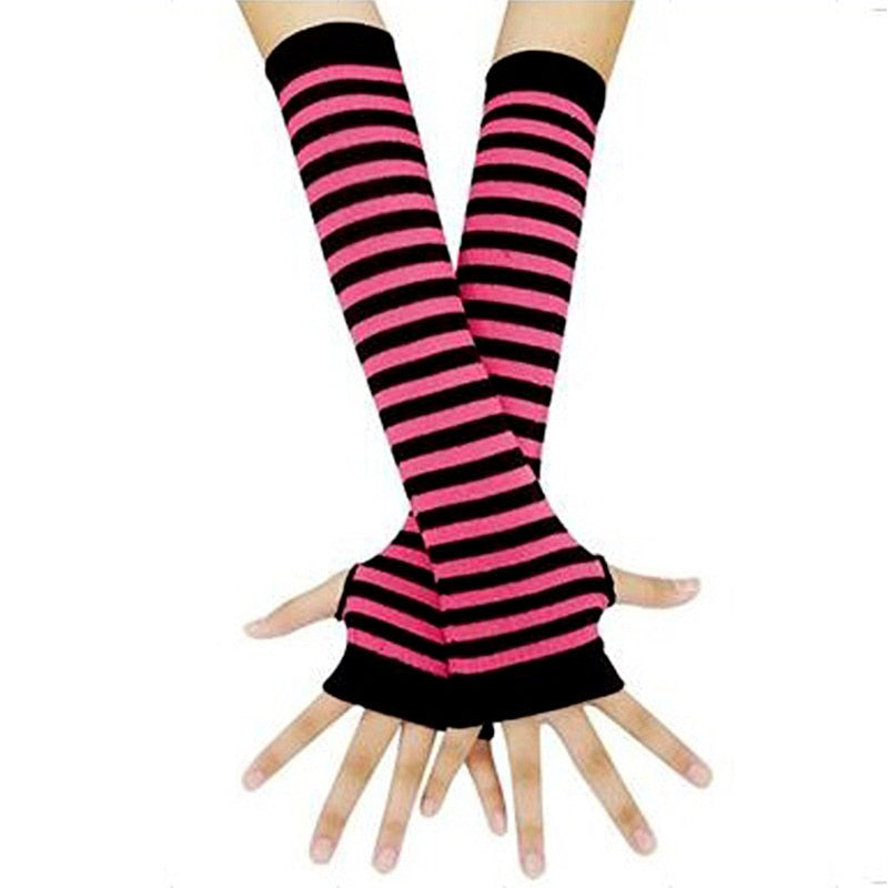 Black Punk long Fingerless Gloves Cuff Women Men Ninja Sport Outdoor Hip-hop GlovesElbow Mittens Cool Stretch winter Arm Warmer Gloves DailyAlertDeals 2 One Size 