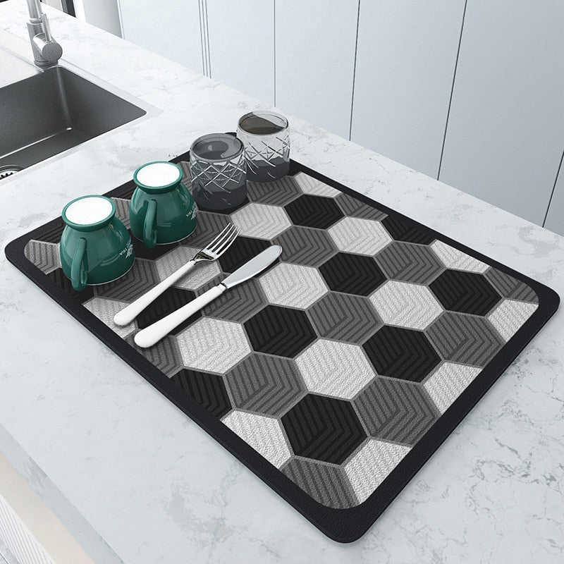 Kitchen Rubber Pad Dish Drying Mat Super Absorbent Drainer Mats Tableware Bottle Rugs Kitchen Dinnerware Placement Rubber pads DailyAlertDeals AB drying mat W20 x L30CM 