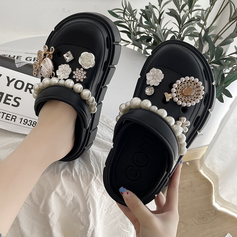 Mo Dou Fashion Charms Clog Shoes Outdoor Women Slippers Thick Sole High Quality Summer Sandals For Girls 0 DailyAlertDeals Black02 36-37(foot 230mm) 