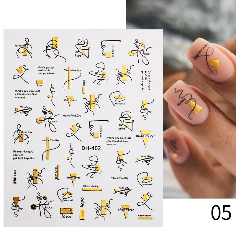 NEW Gold Nail Art 3D Decals Decoration Flower Leaves Nail Art Sticker DIY Manicure Transfer Decal Nail Stickers DailyAlertDeals