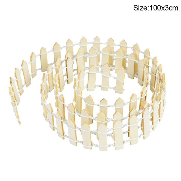 100*5cm/3cm Mini Wooden Fence DIY Miniature Fairy Garden Wood Barrier Dollhouse Showcase Craft Home Decoration Accessories Seasonal & Holiday Decorations DailyAlertDeals 100x3cm-beige  