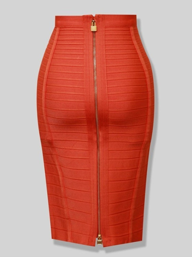 Women Bandage Pencil Skirt with Zip Pencil High Waist and Knee Length Women Elastic Bodycon Skirt 16 colors skirts DailyAlertDeals H888-Orange XS 