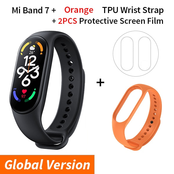 Xiaomi Mi Band 7 Smart Bracelet Fitness Tracker and Activity Monitor Smart Band 6 Color AMOLED Screen Bluetooth Waterproof Fitness Tracker and Activity Monitor Accessories DailyAlertDeals Add Orange Strap USA 