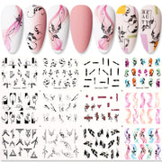 12 Designs Nail Stickers Set Mixed Floral Geometric Nail Art Water Transfer Decals Sliders Flower Leaves Manicures Decoration 0 DailyAlertDeals D007  