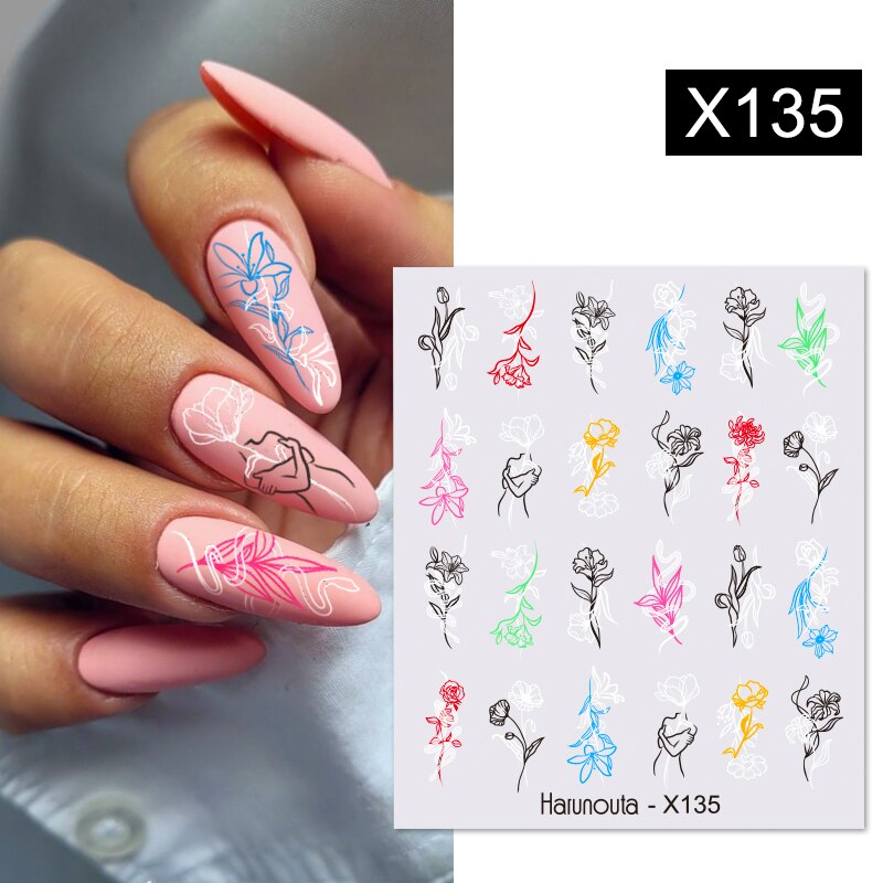 Harunouta Black Lines Flower Leaf Water Decals Stickers Spring Simple Green Theme Face Marble Pattern Slider For Nails Art Decor 0 DailyAlertDeals X135  