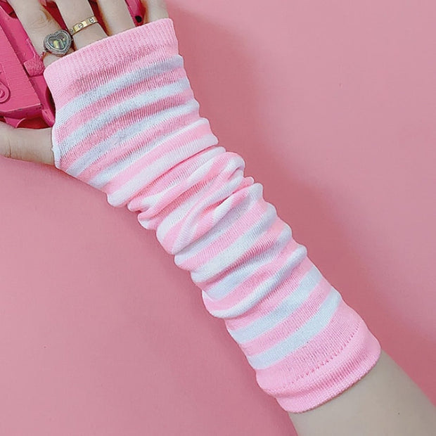 Black Punk long Fingerless Gloves Cuff Women Men Ninja Sport Outdoor Hip-hop GlovesElbow Mittens Cool Stretch winter Arm Warmer Gloves DailyAlertDeals Pink One Size 