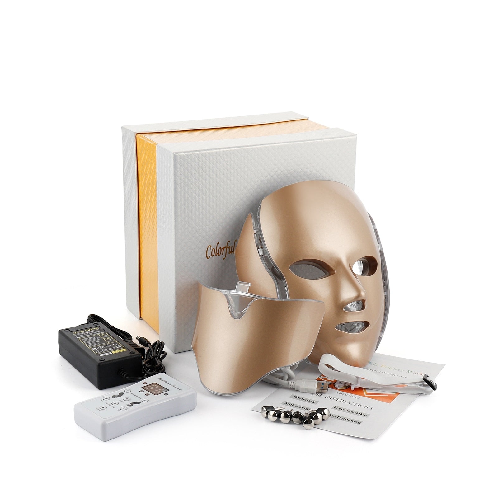 VIP Facial LED Mask with Neck LED Light Therapy Face Beauty Mask Skin Tightening Photon Rejuvenation Whitening Facial Massager 0 DailyAlertDeals Gold Neck Gift Box Australia 
