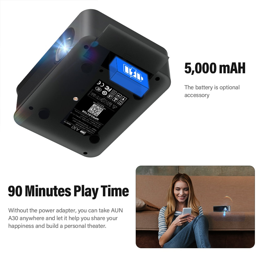 AUN MINI Projector Smart TV WIFI Portable Home Theater Cinema Battery Sync Phone Beamer LED Projectors for 4k Movie A30 Series 0 DailyAlertDeals   