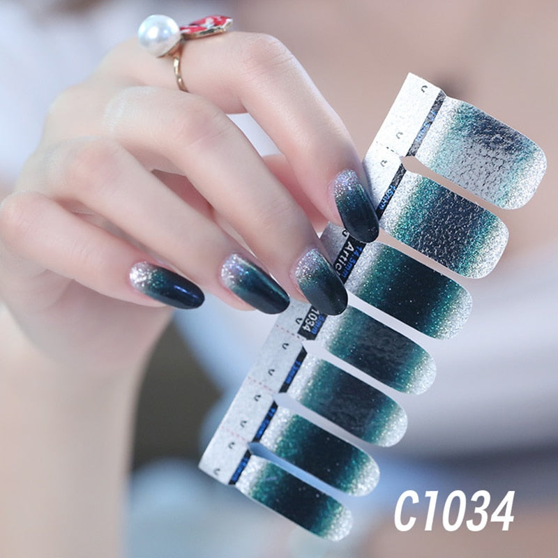 1sheet Korean Nail Polish Strips DIY Waterproof Nail Wraps Mixed Patterns Full Nail Patch Adhesive for Women Nail Art Stickers nail decal sticker DailyAlertDeals C1034  