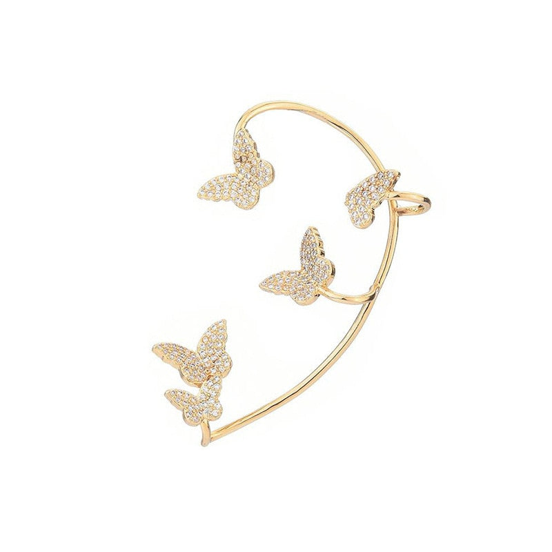 Shining Zircon Butterfly Ear Cuff Earrings for Women Girls Fashion 1pc Non Piercing Ear Clip Ear-hook Party Wedding Jewelry Gift 0 DailyAlertDeals B left ear gold  