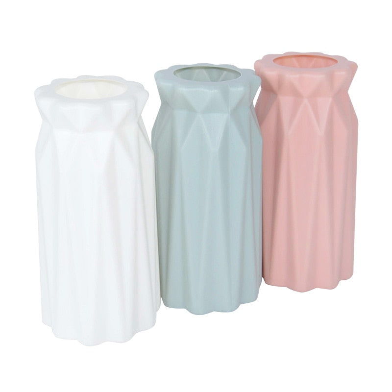 Modern Glass Flower Vase White Pink Blue Plastic Vase artificial flora Pot Basket Nordic Home Living Room Decoration Ornament Flower Arrangement Vase DailyAlertDeals   