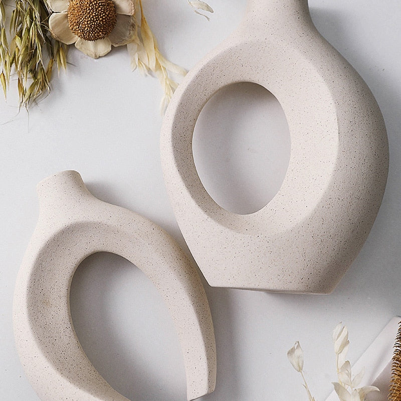 Nordic Table top Decorative Ceramic Vases Interlock Flower Vase Pottery Decor Living Room Home Decoration Flower vases DailyAlertDeals   