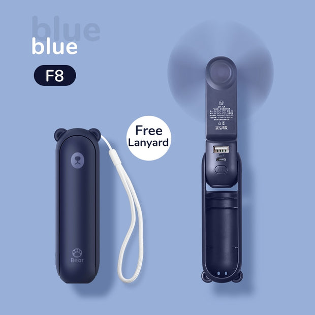 Portable Fan 3 IN 1 Mini Hand held Cooling Fan USB 4800mAh Recharge Small Pocket Fan with Power Bank Flashlight Feature fan portable Wireless Electric fan DailyAlertDeals 2000mAh blue F8 China 