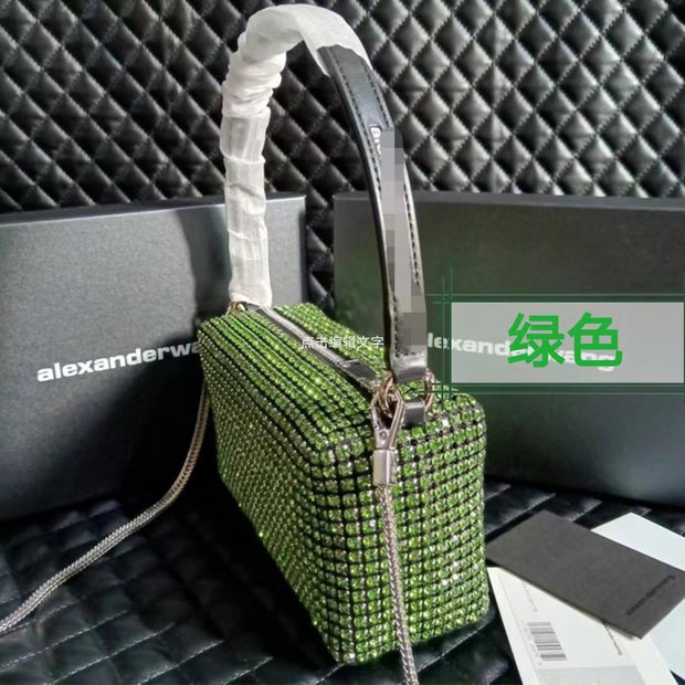 Popular AW Wang Rhinestone Handbag 2022 new trendy diamonds bag crossbodybbag shining party clutch luxury brand design 0 DailyAlertDeals Embossing Green 17cm 10cm 7cm 