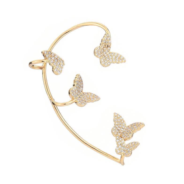 Shining Zircon Butterfly Ear Cuff Earrings for Women Girls Fashion 1pc Non Piercing Ear Clip Ear-hook Party Wedding Jewelry Gift 0 DailyAlertDeals B right ear gold  