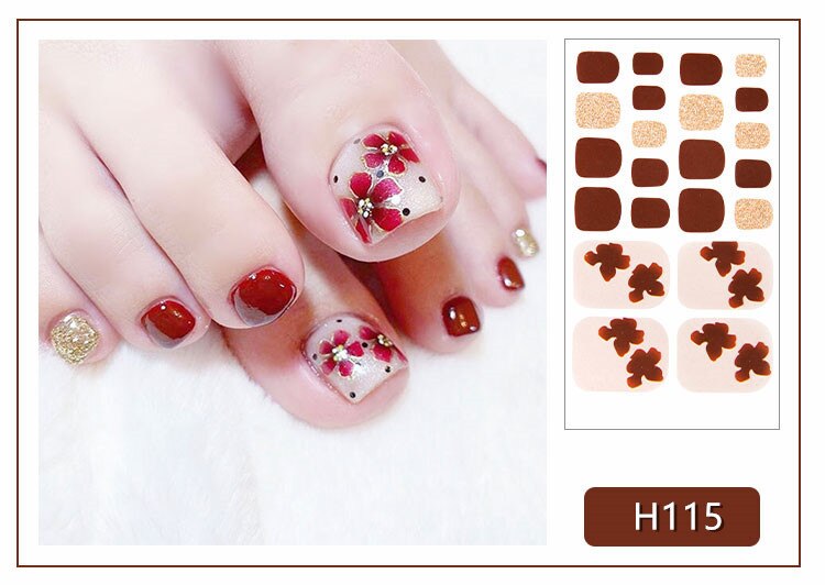 22tips Korea Toe Nail Sticker Wraps Adhesive Decals Toenail Polish Strips DIY Pedicure Foot Decals Manicure Women nail art DailyAlertDeals
