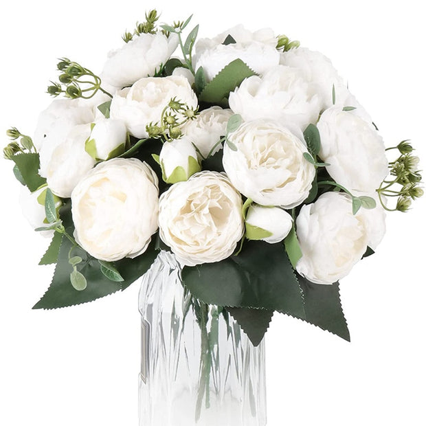 30cm Rose White Peony Artificial Flora Flowers Bouquet 5 Big Head and 4 Bud Cheap Fake Flowers for Home Wedding Decoration Indoor Artificial flora flowers DailyAlertDeals   
