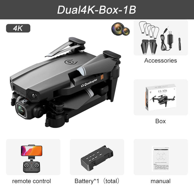 XT6 Mini Drone 4K 1080P HD Camera WiFi Fpv Air Pressure Altitude Hold Foldable Quadcopter RC Dron Kid Toy Boys GIfts Mini Drone 4K 1080P HD Camera DailyAlertDeals Dual4K Box 1B USA 