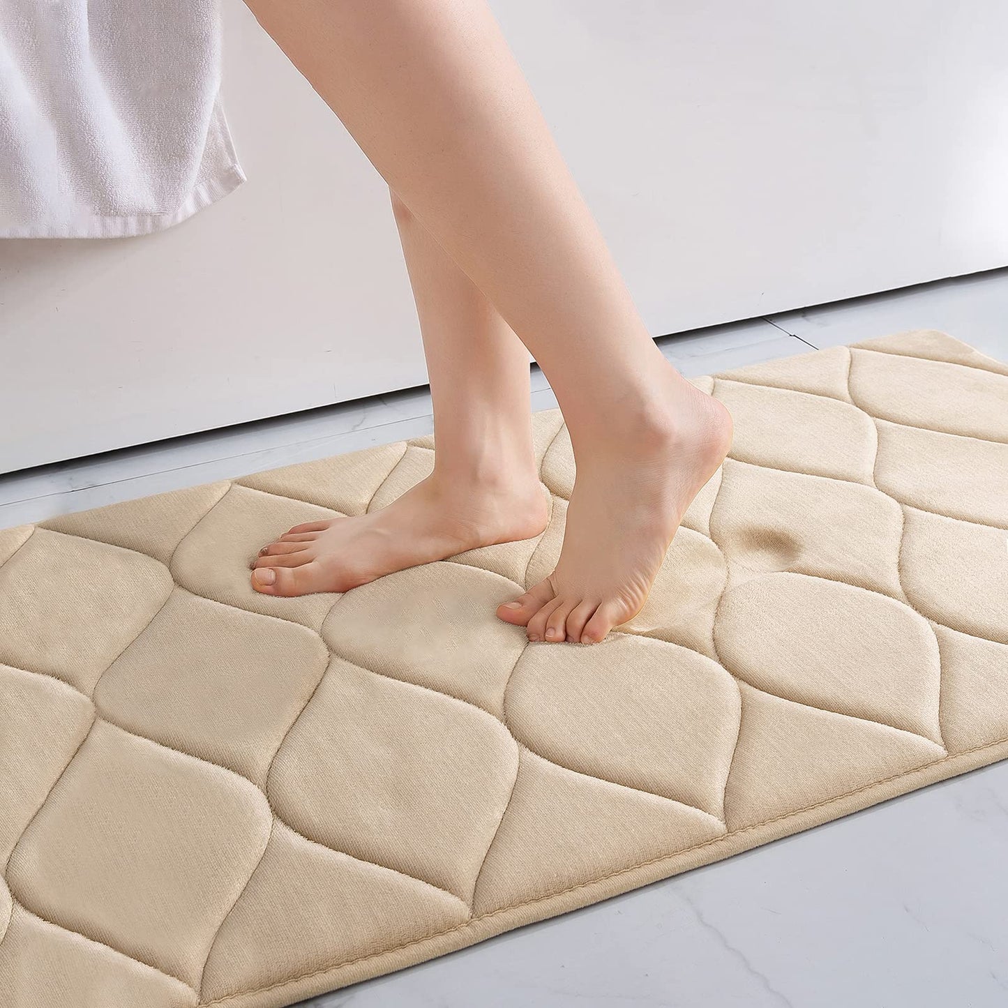 Memory Foam Bath Mat Anti-Slip Shower Carpet Soft Foot Pad Decoration Floor Protector Absorbent Quick Dry Bathroom Rug Mats & Rugs DailyAlertDeals 43x61cm(17x24inch) China beige 1