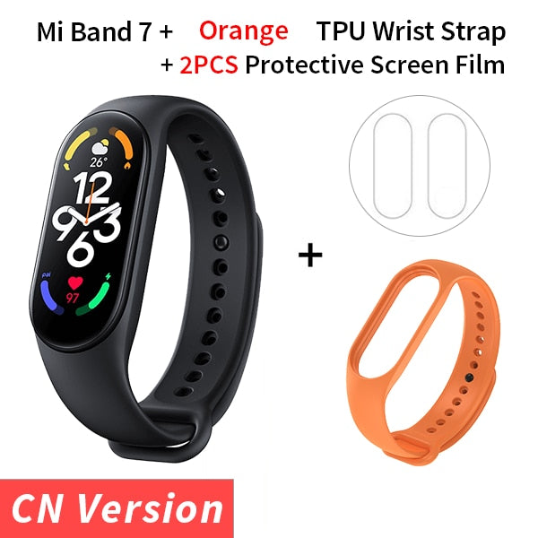 Xiaomi Mi Band 7 Smart Bracelet Fitness Tracker and Activity Monitor Smart Band 6 Color AMOLED Screen Bluetooth Waterproof Fitness Tracker and Activity Monitor Accessories DailyAlertDeals CN Add Orange Strap USA 