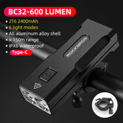 ROCKBROS Bike Light Rainproof Type-C Charging LED 2000mAh MTB Front Lamp Headlight Aluminum Ultralight Flashlight Bicycle Light USB Charging LED Flashlight for Bicycle DailyAlertDeals BC32-600LM Type-C China 