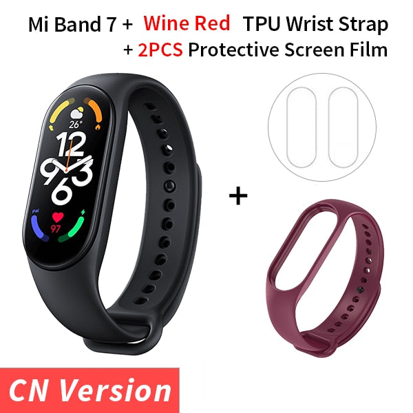 Xiaomi Mi Band 7 Smart Bracelet Fitness Tracker and Activity Monitor Smart Band 6 Color AMOLED Screen Bluetooth Waterproof Fitness Tracker and Activity Monitor Accessories DailyAlertDeals CN Add WineRed Strap USA 