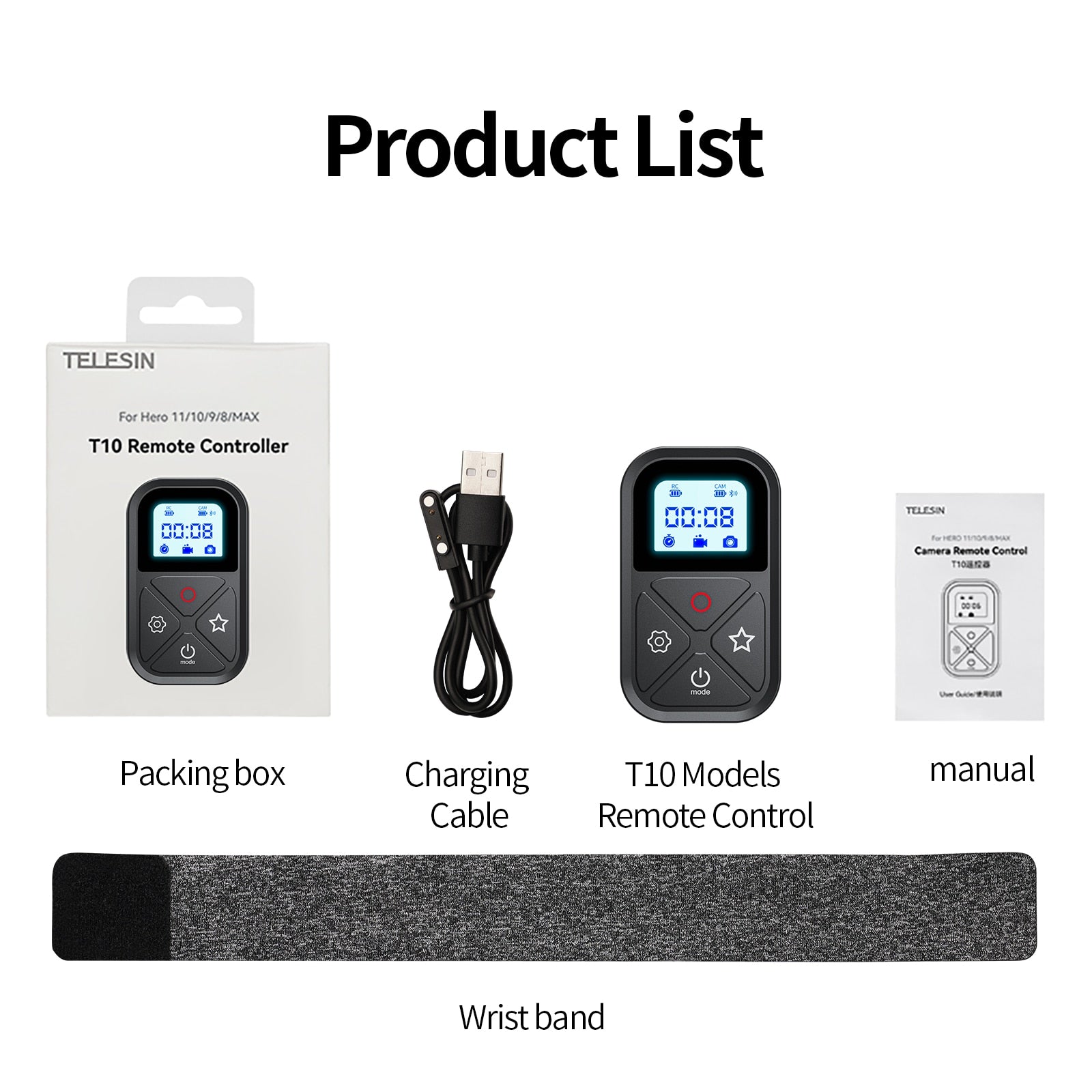 TELESIN 80M Bluetooth Remote Control For GoPro Hero 11 10 9 8 Max 11 Mini With Wrist Strap For Smart Phone Gopro Accessories Bluetooth Remote Control DailyAlertDeals Without lock USA 