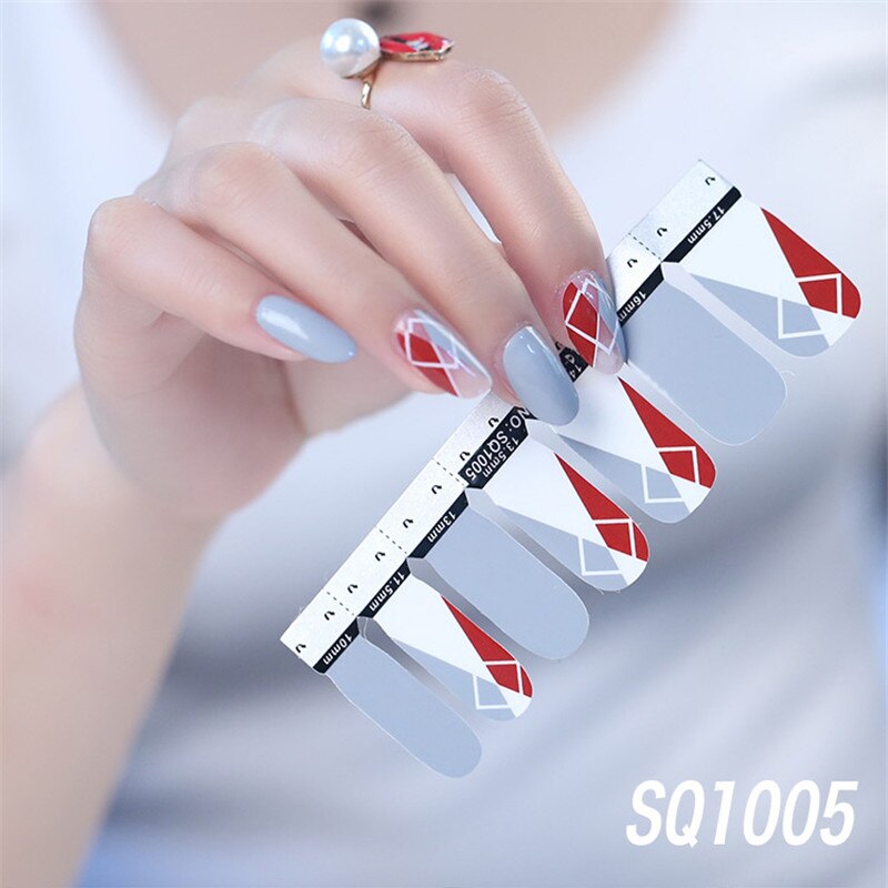 1sheet Korean Nail Polish Strips DIY Waterproof Nail Wraps Mixed Patterns Full Nail Patch Adhesive for Women Nail Art Stickers nail decal sticker DailyAlertDeals SQ1005  