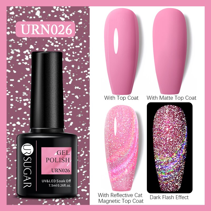 UR SUGAR Holographic Gel Reflective Cat Magnetic Nail Gel Polish Soak Off Laser Gel Glitter Varnish Manicure Nail Art Design Magnetic Nail Gel Polish DailyAlertDeals URN026  