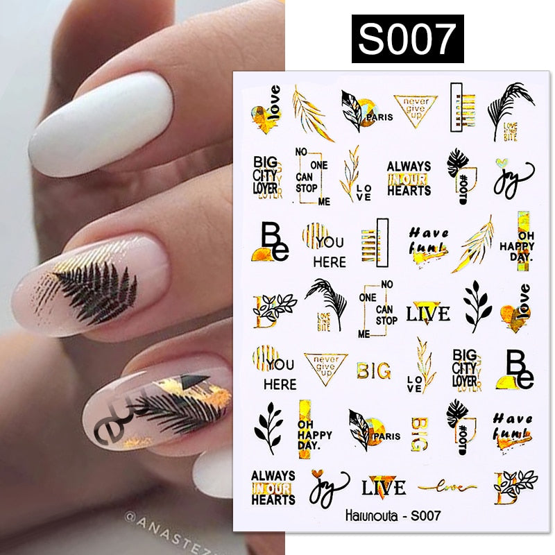 Harunouta 2022 NEW Gold Bronzing Slider Nail Art 3D Decals Decoration Flower Leaves Nail Art Sticker DIY Manicure Transfer Decal 0 DailyAlertDeals S007  