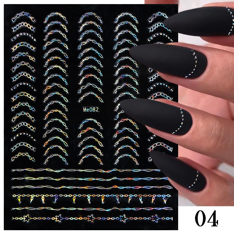 French 3D Nail Decals Stickers Stripe Line French Tips Transfer Nail Art Manicure Decoration Gold Reflective Glitter Stickers nail art DailyAlertDeals 04 1  