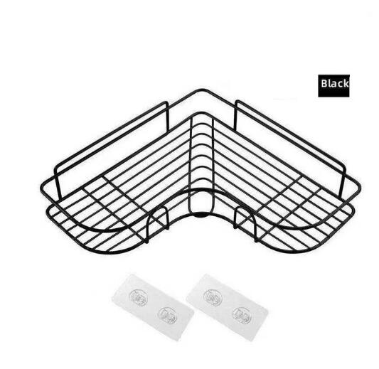 Japanese-style wrought iron bathroom shelf wall-mounted shower gel storage rack toilet free punch toiletry stand bathroom shelf DailyAlertDeals BLACK 1  