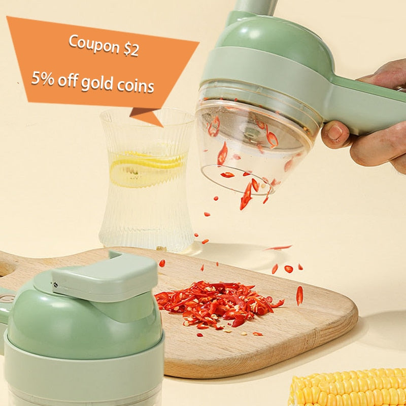 Multifunctional Handheld Electric Vegetable Slicer 4 In 1 Fruit Carrot Potato Chopper Cutting Machine USB Charging Potato Masher Wireless Kitchen Slicers DailyAlertDeals   
