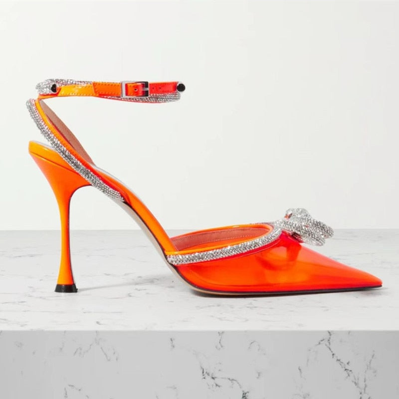 Runway style Glitter Rhinestones Women Pumps Crystal bowknot Satin Summer Lady Shoes Genuine leather High heels Party Prom Shoes High heels shoes DailyAlertDeals   
