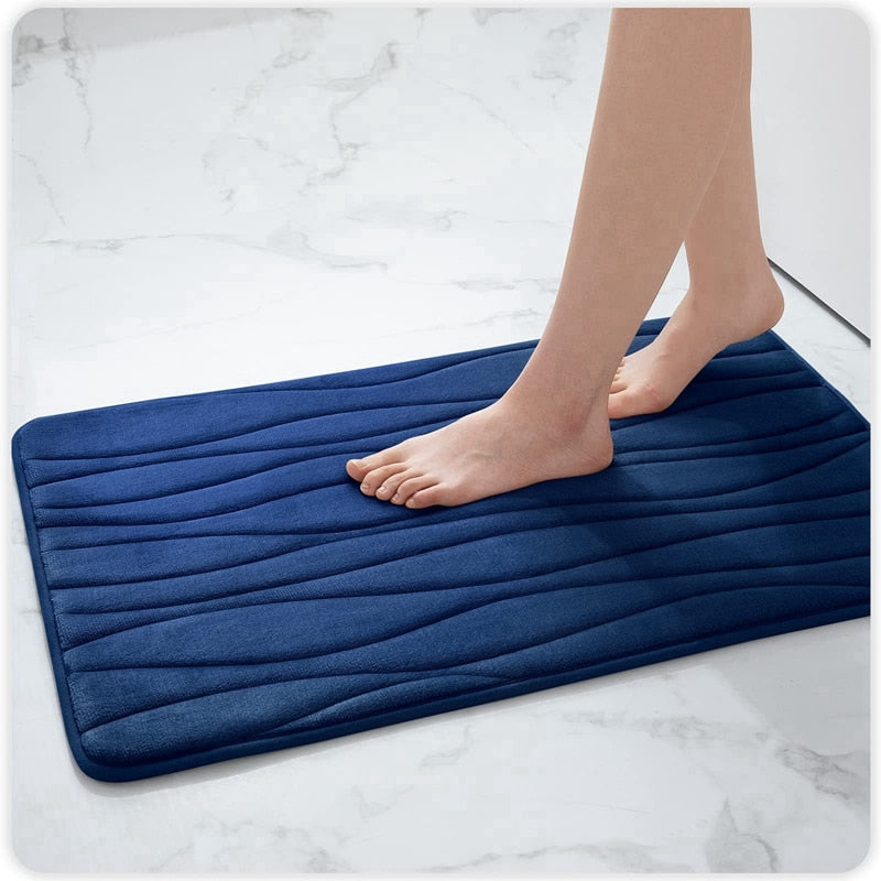 Memory Foam Bath Mat Anti-Slip Shower Carpet Soft Foot Pad Decoration Floor Protector Absorbent Quick Dry Bathroom Rug Mats & Rugs DailyAlertDeals 43x61cm(17x24inch) China navy blue 2