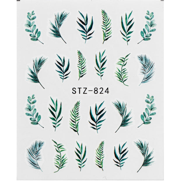 1Pcs Water Nail Decal and Sticker Flower Leaf Tree Green Simple Summer DIY Slider for Manicure Nail Art Watermark Manicure Decor Nail Sticker DailyAlertDeals SF178  