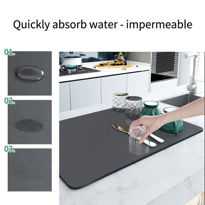 Kitchen Rubber Pad Dish Drying Mat Super Absorbent Drainer Mats Tableware Bottle Rugs Kitchen Dinnerware Placement Rubber pads DailyAlertDeals   