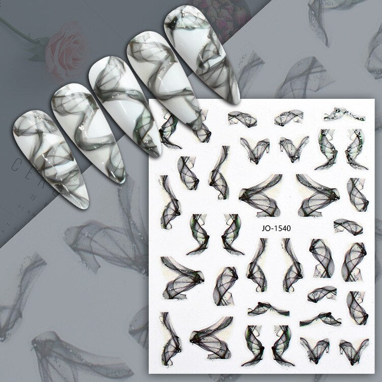 Harunouta Blooming Ink Marble 3D Nail Sticker Decals Leaves Heart Transfer Nail Sliders Abstract Geometric Line Nail Water Decal nail decal stickers DailyAlertDeals JO-1540  