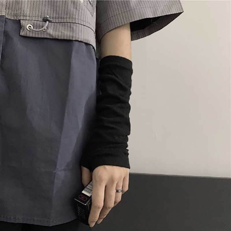 Black Punk long Fingerless Gloves Cuff Women Men Ninja Sport Outdoor Hip-hop GlovesElbow Mittens Cool Stretch winter Arm Warmer Gloves DailyAlertDeals Black One Size 