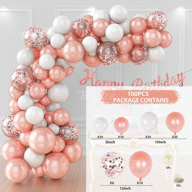 Pink Balloon Garland Arch Kit Birthday Party Decorations Kids Birthday Foil White Gold Balloon Wedding Decor Baby Shower Globos Balloons Set for Birthday Parties DailyAlertDeals 3 AS SHOWN 