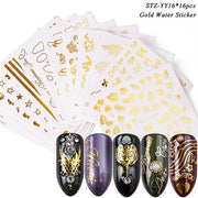 18-50Pcs/Set Mixed Design New Nail Art Sticker Set Black Lace Gold Silver Glitter Flower Water Decal Slider Wraps Decor Manicure Nail Sticker DailyAlertDeals STZ-YY16 (16pcs)  
