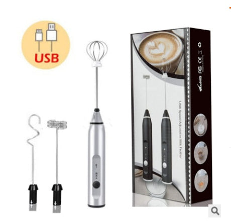 4 in 1 Electric Milk Frothers Handheld Wireless Blender USB Mini Coffee Maker Whisk Mixer Cappuccino Cream Egg Beater Food Blender Electric Milk Frothers DailyAlertDeals 3 in 1 Silver USA 