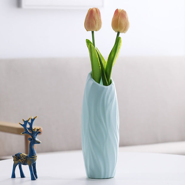 Nordic Style Flower Vase Living Room Decoration Ornaments Modern Origami Plastic Vases Pot for Flower Arrangements Home Decor ornaments DailyAlertDeals A-Blue  